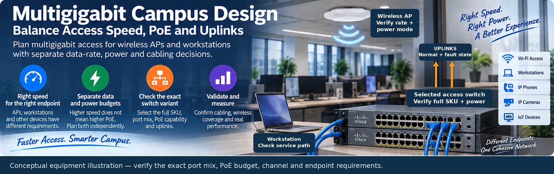 Multigigabit Campus Design: Balance Access Speed, PoE and Uplinks — engineering illustration