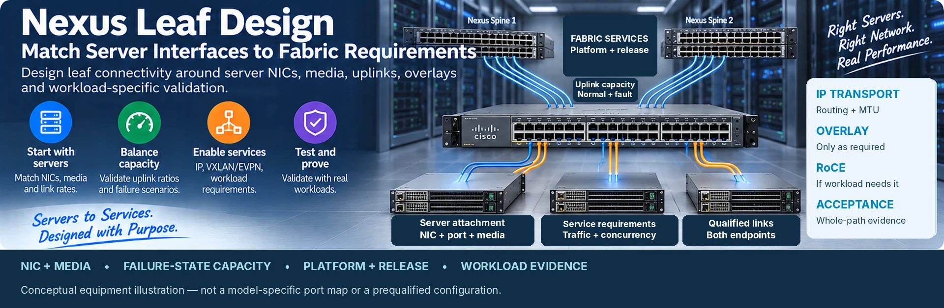 Nexus Leaf Design: Match Server Interfaces to Fabric Requirements — engineering illustration