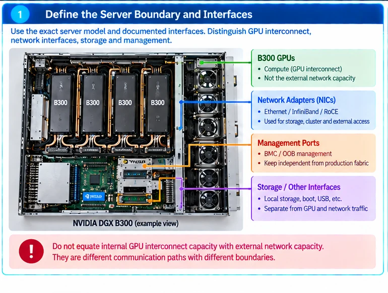 Engineering illustration 1 — Networking B300 GPU Systems: Match the Exact Server Platform and Fabric