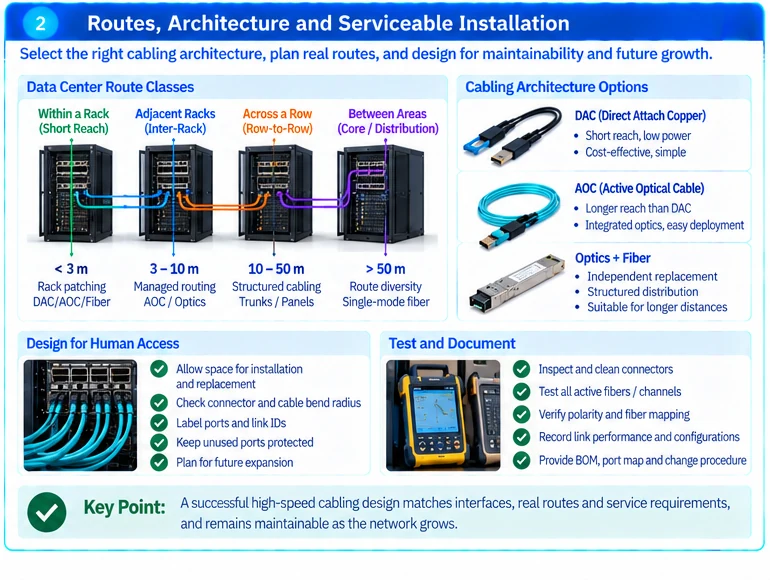 Engineering illustration 2 — High-Speed Data Center Cabling: Match Interfaces, Routes and Service Boundaries