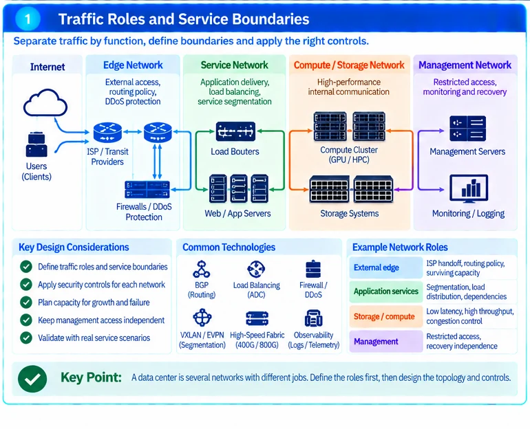 Engineering illustration 1 — Internet Data Center Networking: Separate Edge, Service and Compute Responsibilities