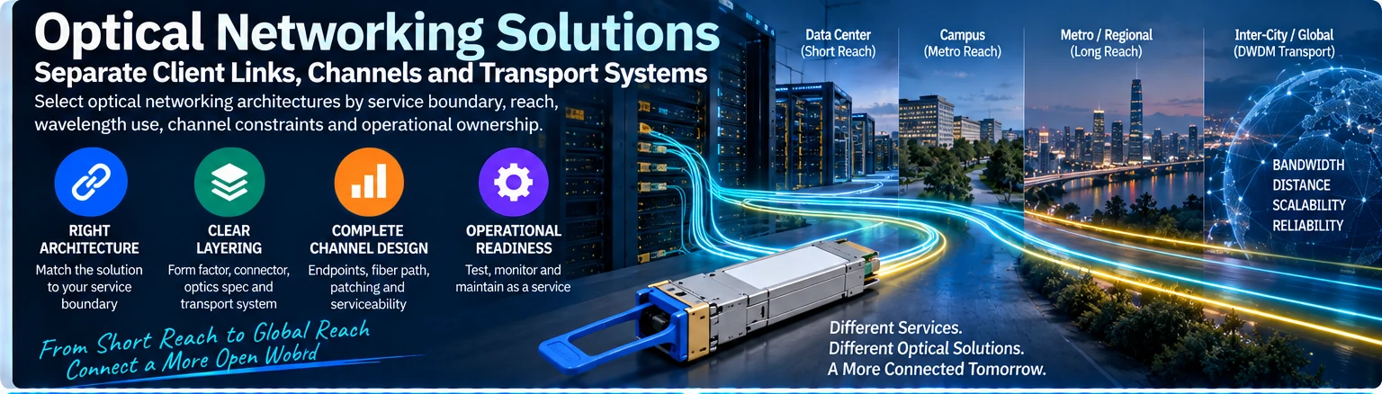 Optical Networking Solutions: Separate Client Links, Channels and Transport Systems — engineering illustration