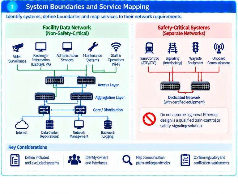 Engineering illustration 1 — Rail-Facility Communications: Separate Operational Networks from Safety-Critical Systems