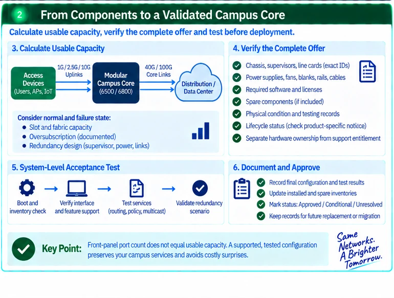 Engineering illustration 2 — Modular Campus Core Selection: Verify Chassis, Supervisor and Line-Card Dependencies
