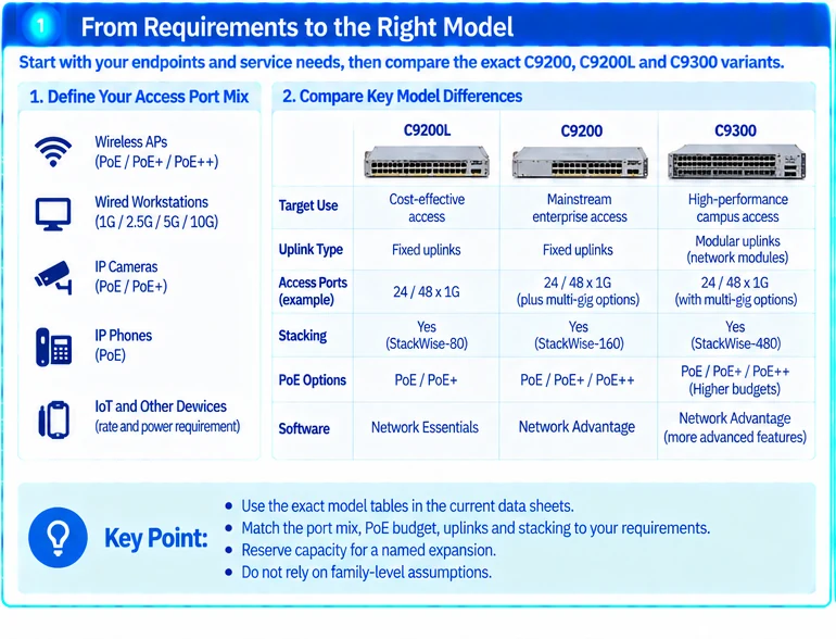 Engineering illustration 1 — Catalyst Access Switch Selection: Compare Exact C9200, C9200L and C9300 Variants