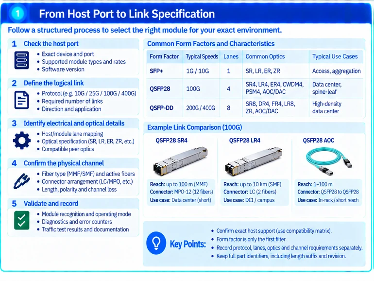 Engineering illustration 1 — SFP+, QSFP28 and QSFP-DD Selection: Form Factor Is Only the First Filter