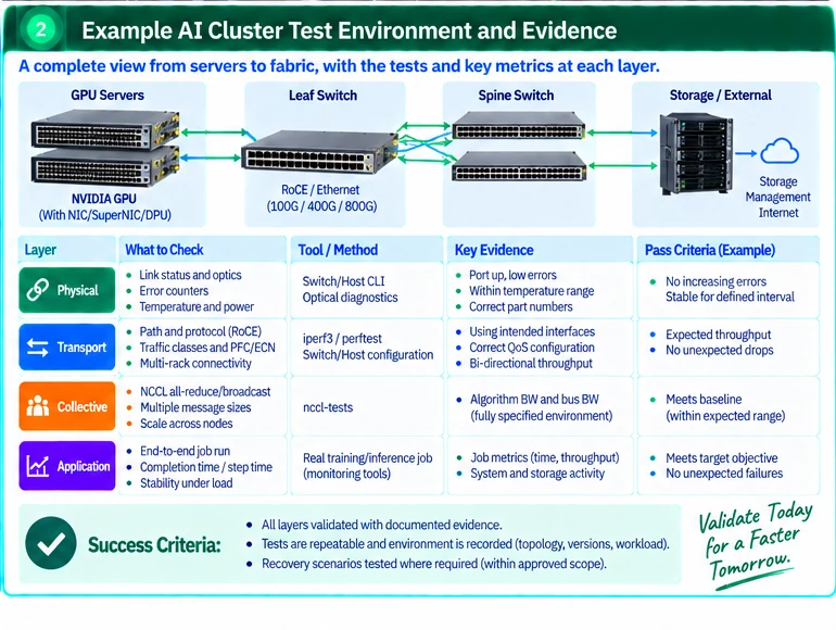 Engineering illustration 2 — Link-Up Is Only the First Test of an AI Network
