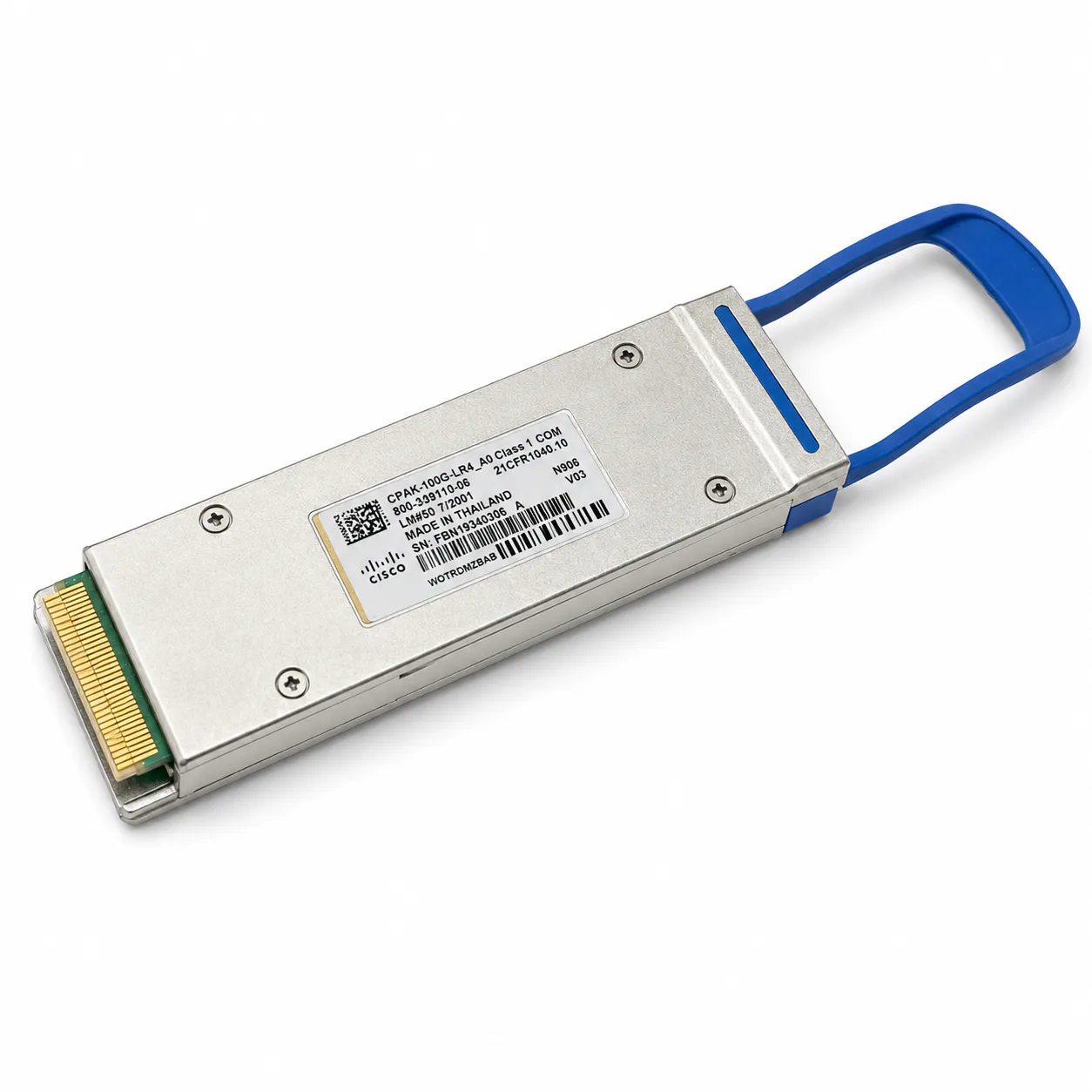 Cisco CPAK-100G-LR4 100G CPAK LR4 Optical Transceiver (Used) — Gold-wire label thumbnail 2