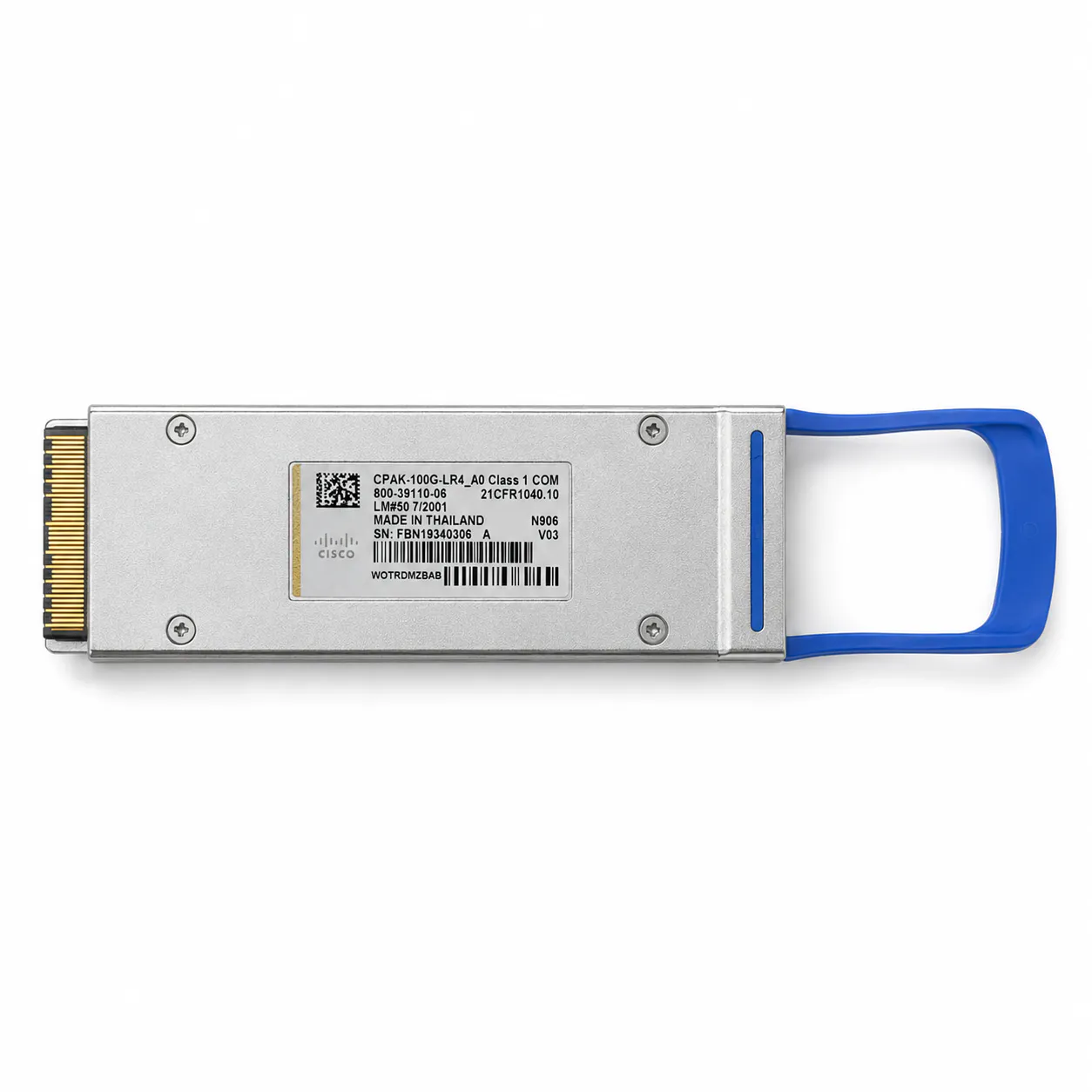 Cisco CPAK-100G-LR4 100G CPAK LR4 Optical Transceiver (Used) — Gold-wire label - Image 1