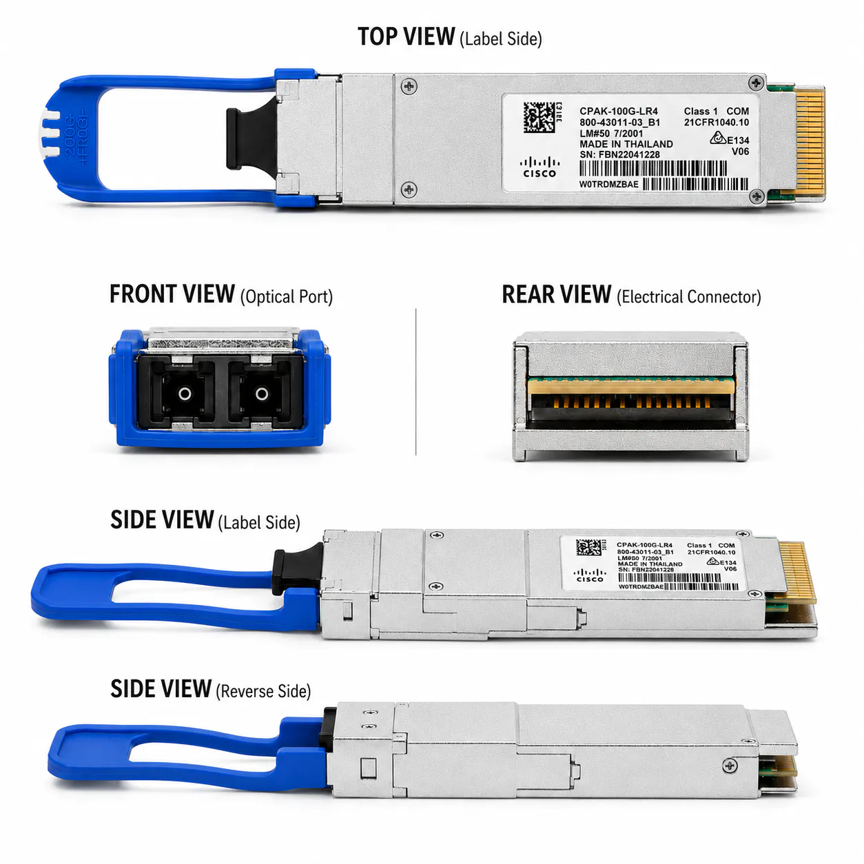 Cisco CPAK-100G-LR4 100G CPAK LR4 Optical Transceiver (Used) — Holographic label thumbnail 5