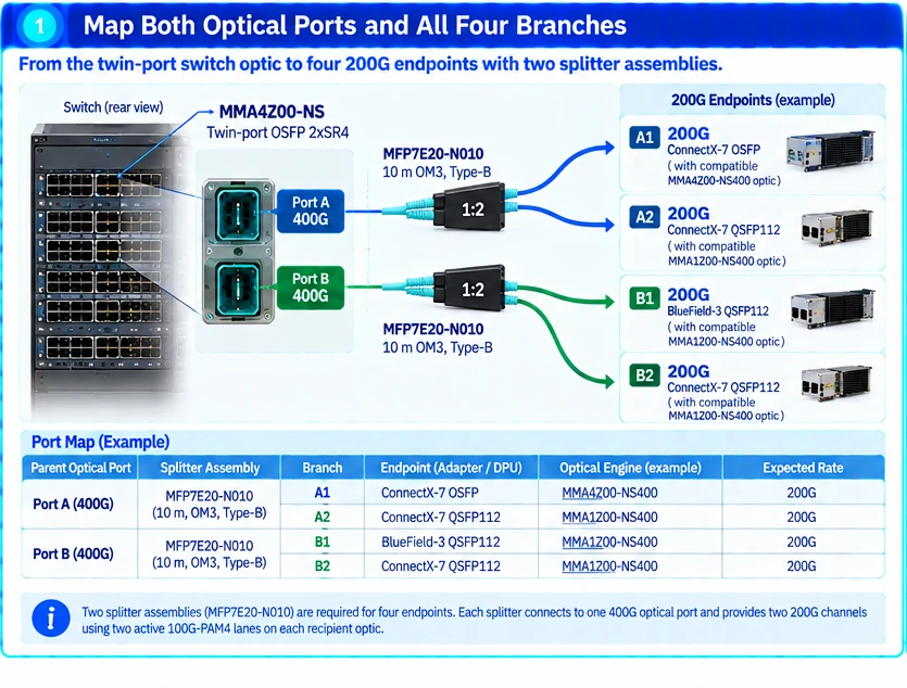 Build a Four-Endpoint Multimode 200G Optical Branch Plan — technical illustration 1